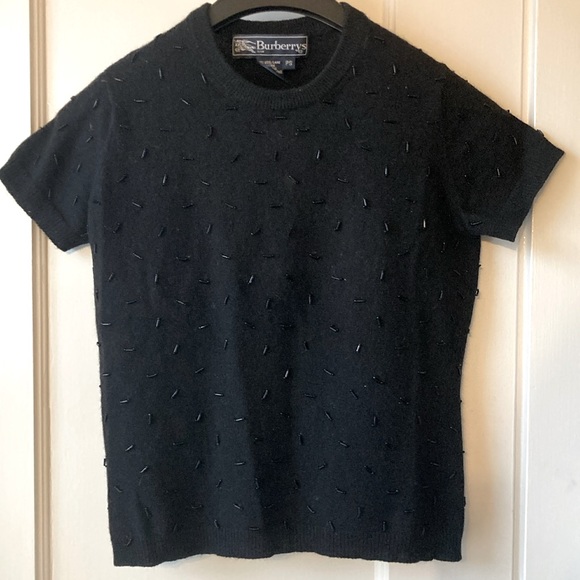 BURBERRY Beaded Short Sleeve Black Wool Sweater Size Small Petite - Picture 3 of 7